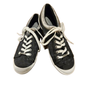 COACH WOMEN'S FRANCESCA SIGNATURE C BLACK CANVAS LOW TOPS SILVER TRIM SIZE 8